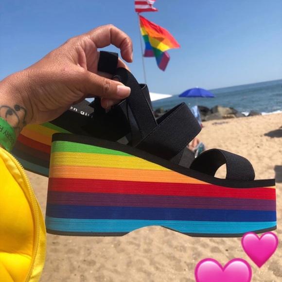 Steve Madden Shoes - Madden Girl Rainbow Platform Sandals Pride lgbtq
